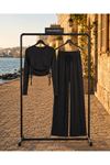 Kadın büzgü detaylı crop bluz bol paça pantolon ikili takım CLT022