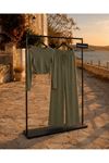 Kadın büzgü detaylı crop bluz bol paça pantolon ikili takım CLT022