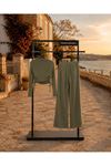Kadın büzgü detaylı crop bluz bol paça pantolon ikili takım CLT022