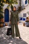 Kadın fırfır detaylı kuşaklı tunik bol paça pantolon ikili tesettür takım TG021