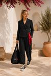 Kadın kısa blazer ceket bol paça pantolon ikili takım EFL020
